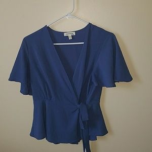 Blue ruffle wrap top